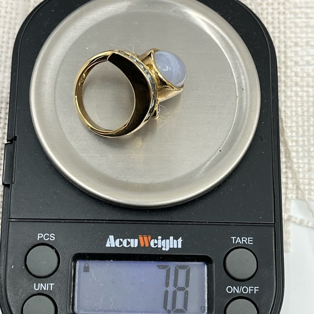 Vintage Estate Ring 925 Gold with Blue Chalcedony and Accent Stones - Picture 12 of 15
